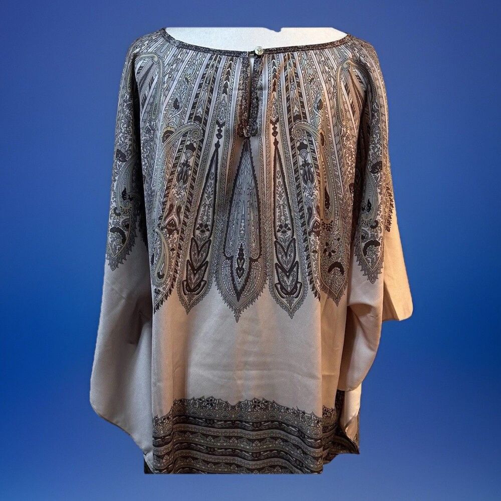 The Muses Lounge Kimono Cape Kaftan Satin Pullover Top Boho Lounge Chic Size M/L - Picture 2 of 7